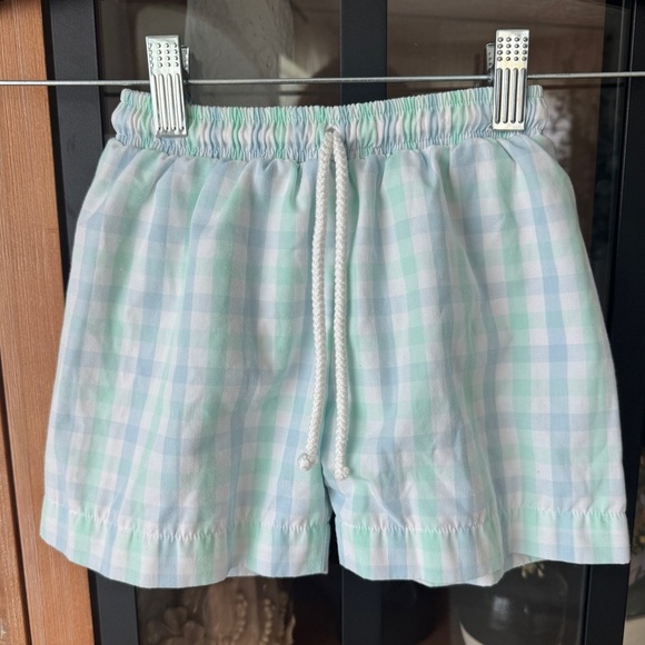 Gingham checkered print swimming trunks shorts mint drawstring toddler boys baby - Picture 1 of 6
